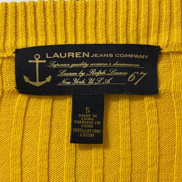 #208- RALPH LAUREN-Yellow knit ribbed , long sleeve , Henley - Picture 3 of 4